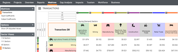 REMPLAN Impact Modelling Transaction Matrix